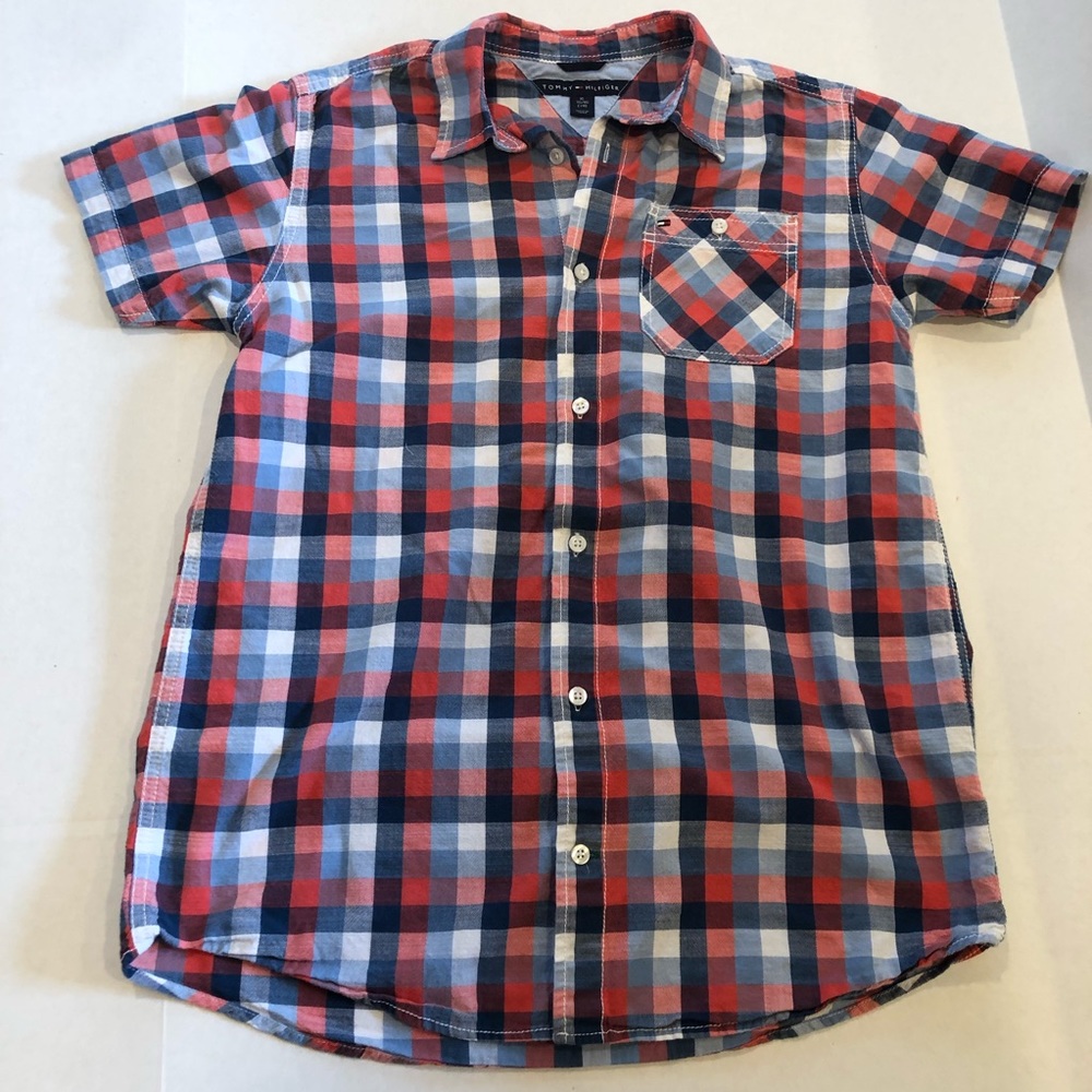 TOMMY HILFIGER boys plaid short sleeve button up